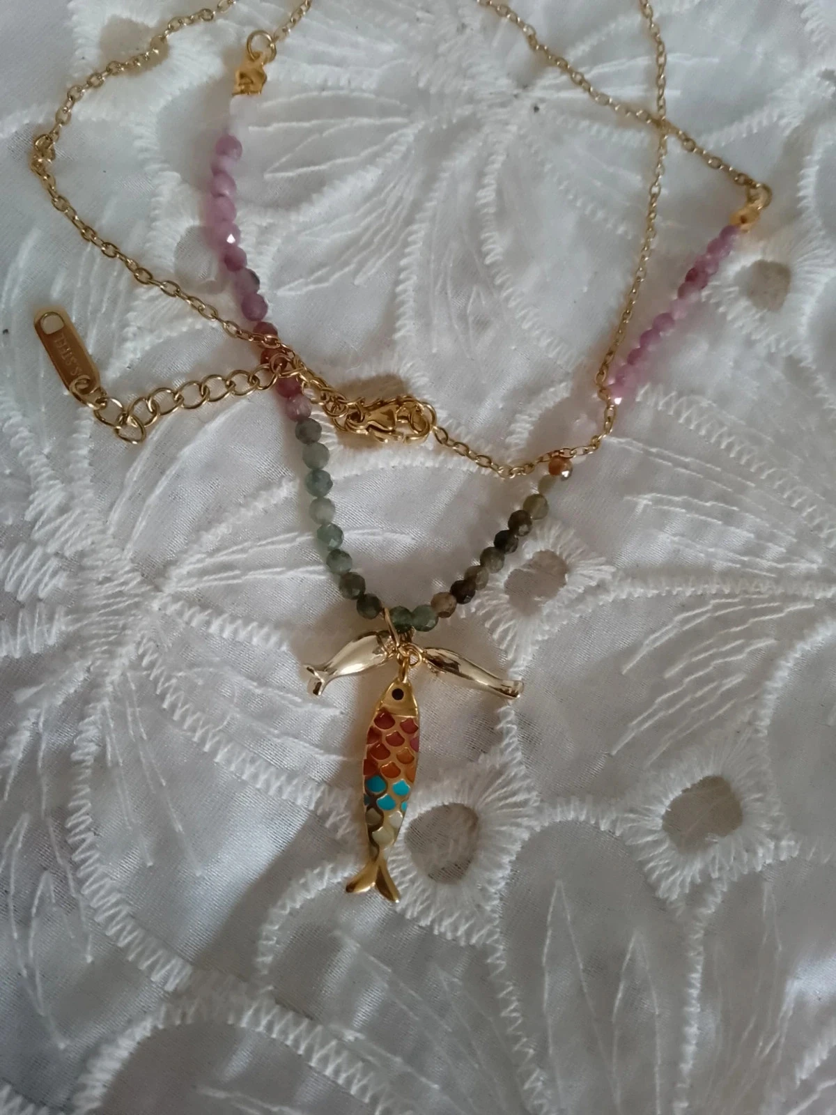 Collier pierres naturelles de tourmaline et poissons dorés – photo 2